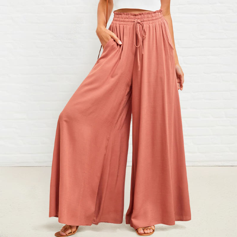 Pantalones anchos de poliéster para mujer, informales, con cintura alta elástica y bolsillos, de Buddha Stones