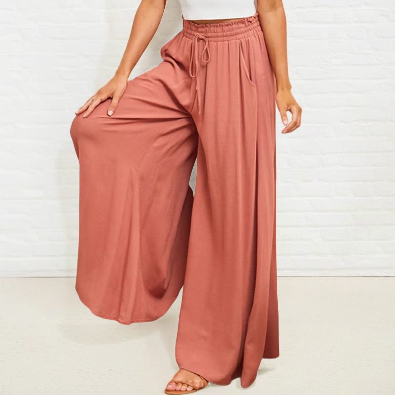 Pantalones anchos de poliéster para mujer, informales, con cintura alta elástica y bolsillos, de Buddha Stones