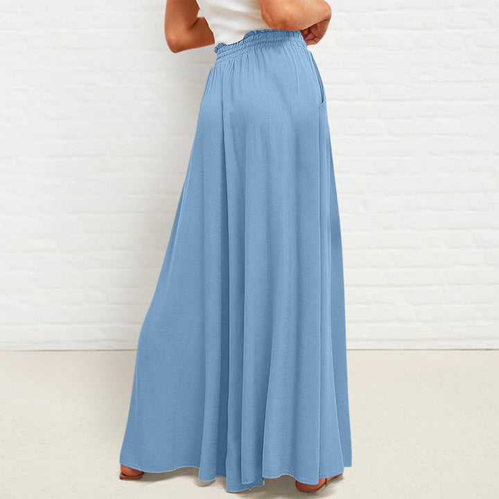 Pantalones anchos de poliéster para mujer, informales, con cintura alta elástica y bolsillos, de Buddha Stones