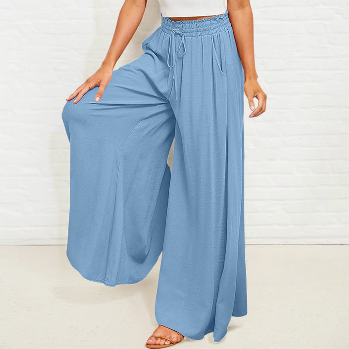 Pantalones anchos de poliéster para mujer, informales, con cintura alta elástica y bolsillos, de Buddha Stones