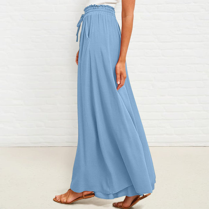 Pantalones anchos de poliéster para mujer, informales, con cintura alta elástica y bolsillos, de Buddha Stones