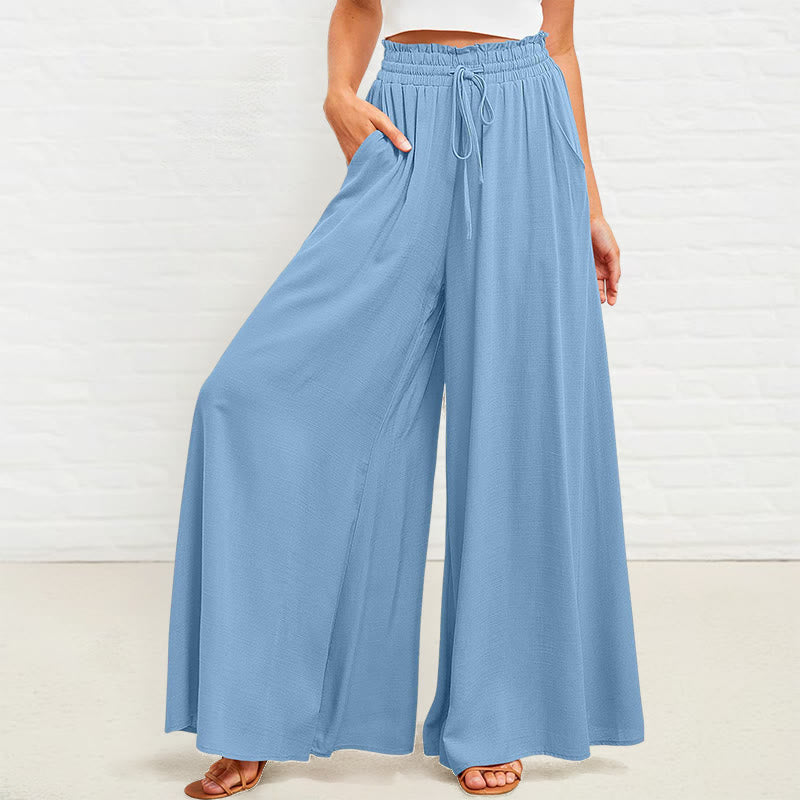 Pantalones anchos de poliéster para mujer, informales, con cintura alta elástica y bolsillos, de Buddha Stones