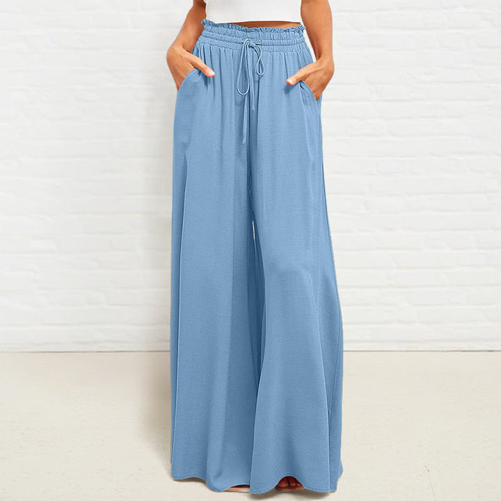 Pantalones anchos de poliéster para mujer, informales, con cintura alta elástica y bolsillos, de Buddha Stones