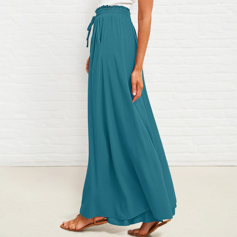 Pantalones anchos de poliéster para mujer, informales, con cintura alta elástica y bolsillos, de Buddha Stones