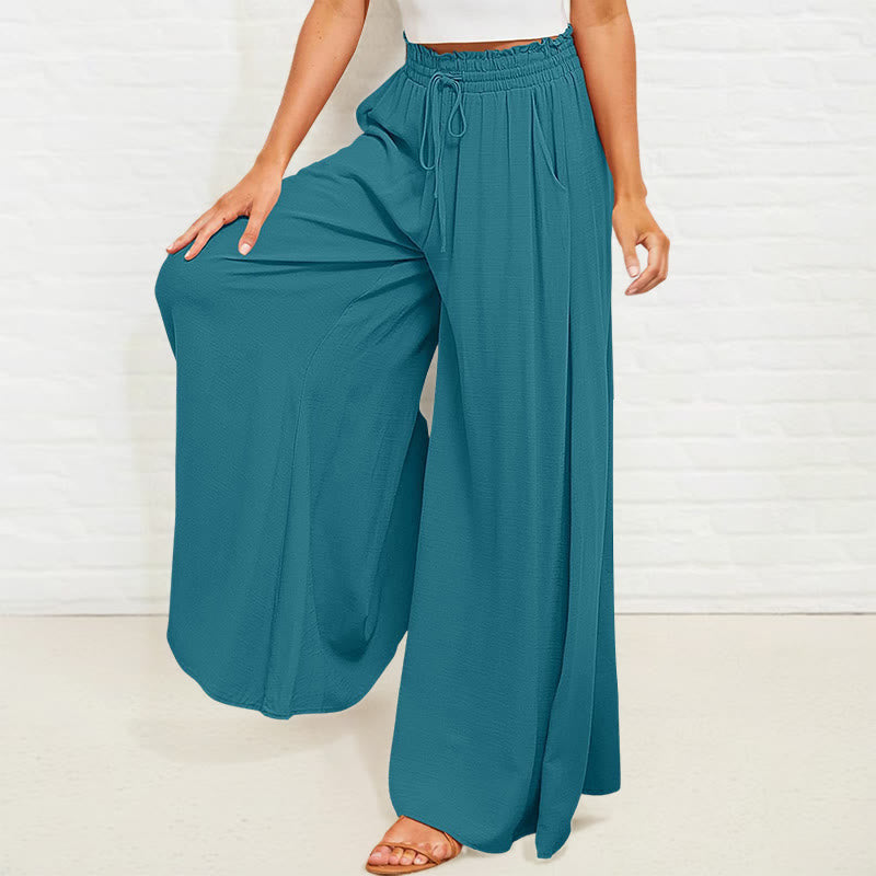 Pantalones anchos de poliéster para mujer, informales, con cintura alta elástica y bolsillos, de Buddha Stones