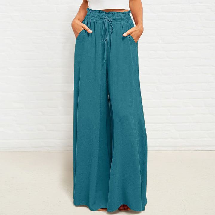 Pantalones anchos de poliéster para mujer, informales, con cintura alta elástica y bolsillos, de Buddha Stones