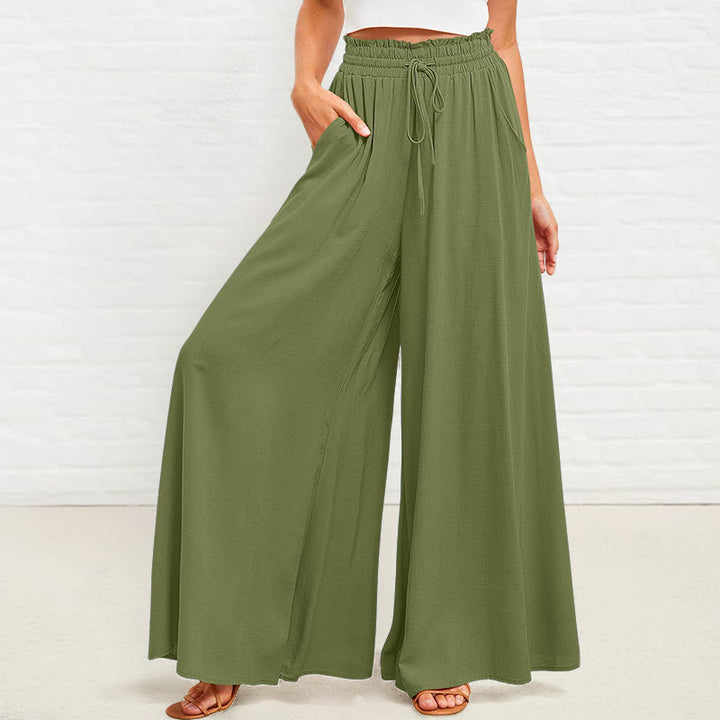 Pantalones anchos de poliéster para mujer, informales, con cintura alta elástica y bolsillos, de Buddha Stones