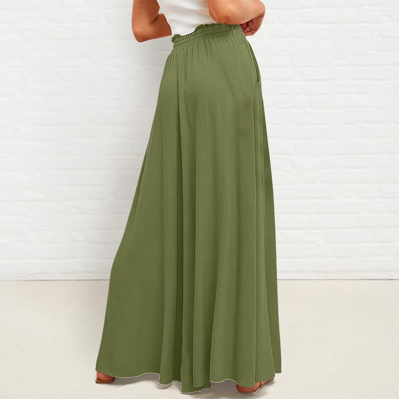Pantalones anchos de poliéster para mujer, informales, con cintura alta elástica y bolsillos, de Buddha Stones