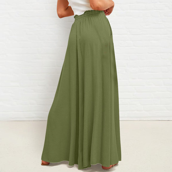 Pantalones anchos de poliéster para mujer, informales, con cintura alta elástica y bolsillos, de Buddha Stones