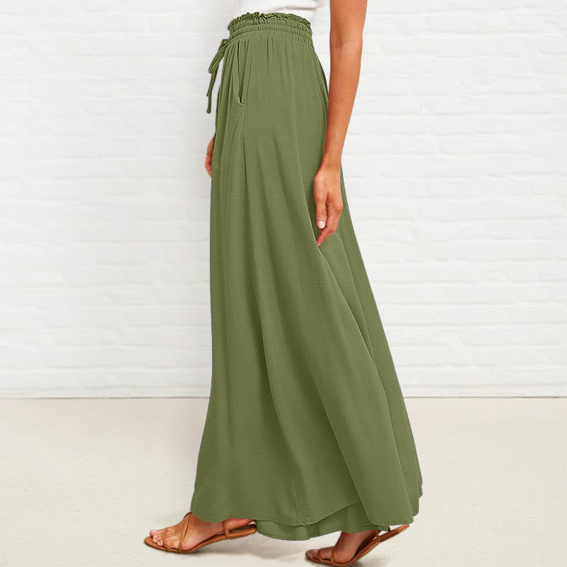 Pantalones anchos de poliéster para mujer, informales, con cintura alta elástica y bolsillos, de Buddha Stones