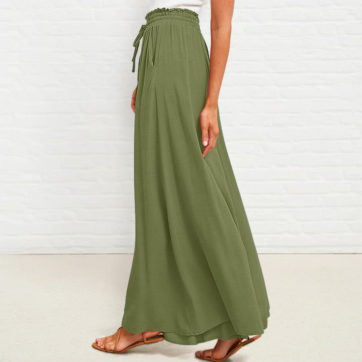 Pantalones anchos de poliéster para mujer, informales, con cintura alta elástica y bolsillos, de Buddha Stones