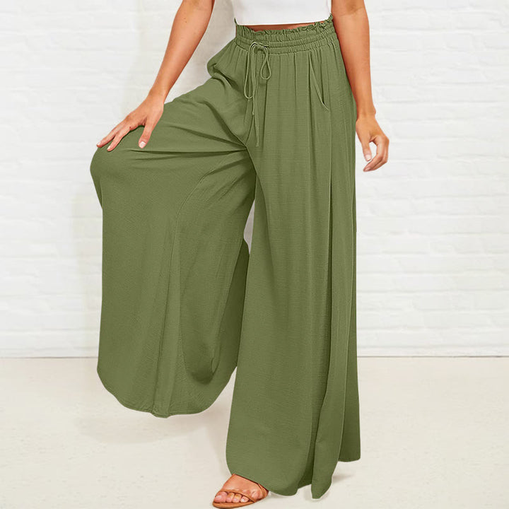 Pantalones anchos de poliéster para mujer, informales, con cintura alta elástica y bolsillos, de Buddha Stones