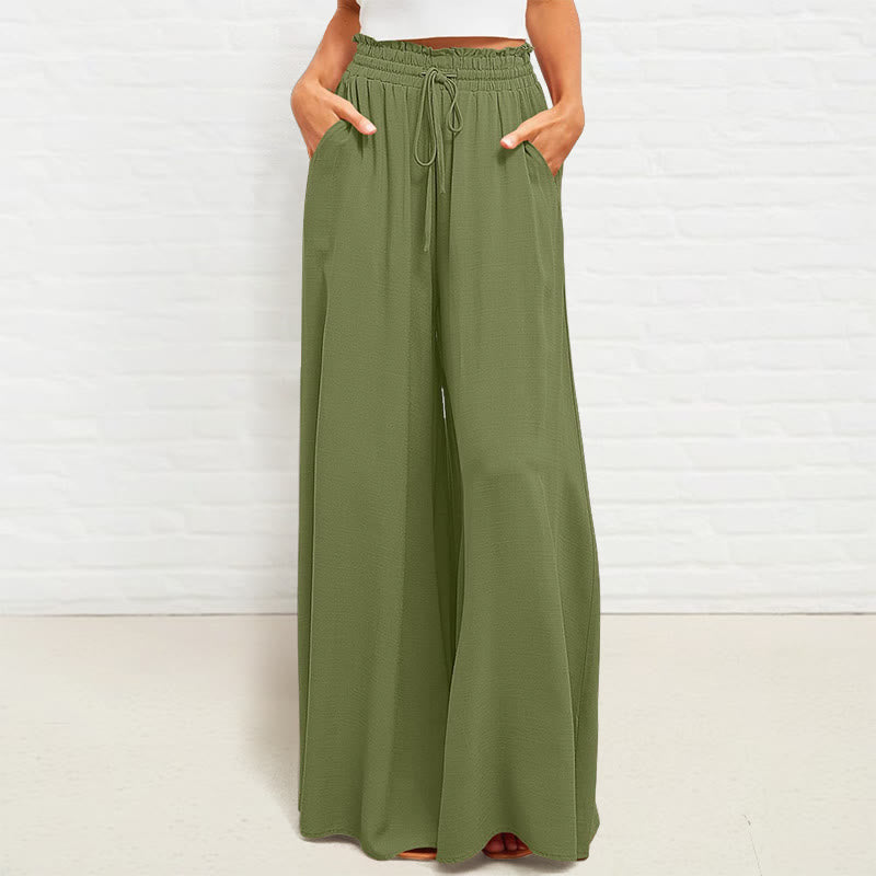 Pantalones anchos de poliéster para mujer, informales, con cintura alta elástica y bolsillos, de Buddha Stones