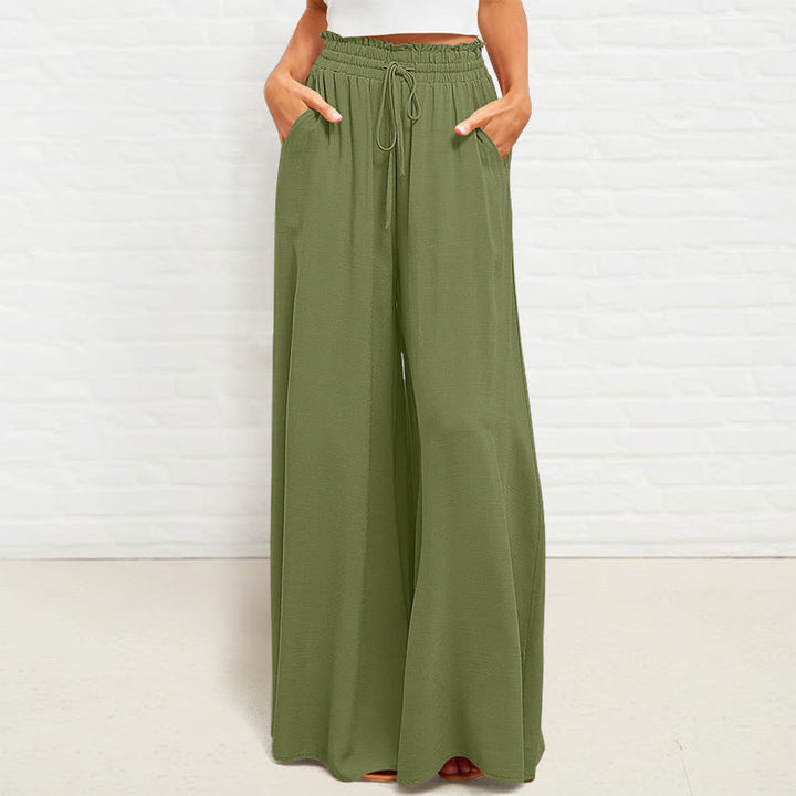 Pantalones anchos de poliéster para mujer, informales, con cintura alta elástica y bolsillos, de Buddha Stones