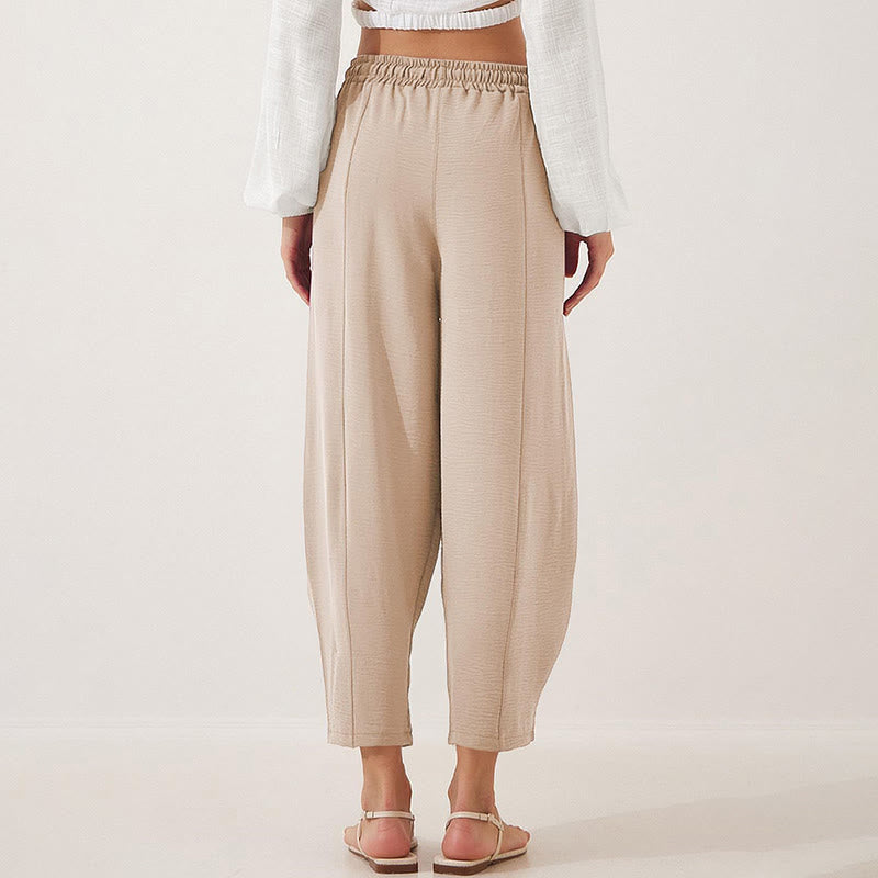 Pantalones casuales holgados con cordón y bolsillos de poliéster de 7/8 de largo para mujer con Buddha Stones - image 1