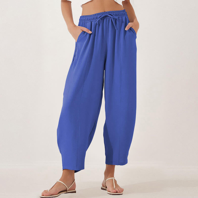 Pantalones casuales holgados con cordón y bolsillos de poliéster de 7/8 de largo para mujer con Buddha Stones - image 5