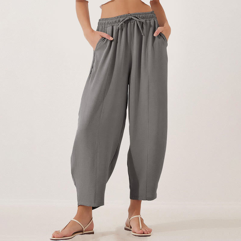 Pantalones casuales holgados con cordón y bolsillos de poliéster de 7/8 de largo para mujer con Buddha Stones - image 15
