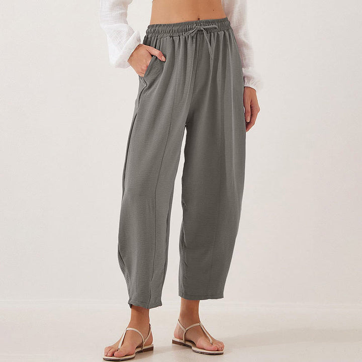 Pantalones casuales holgados con cordón y bolsillos de poliéster de 7/8 de largo para mujer con Buddha Stones - Gris - US16，UK/AU20，EU48 (3XL) - image 13