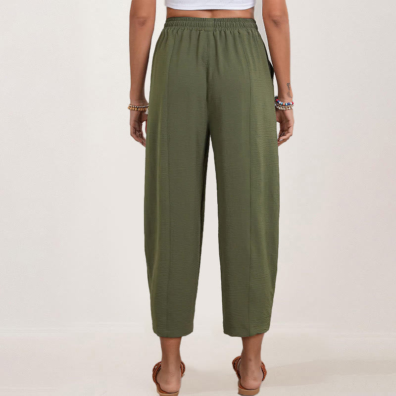 Pantalones casuales holgados con cordón y bolsillos de poliéster de 7/8 de largo para mujer con Buddha Stones - image 18
