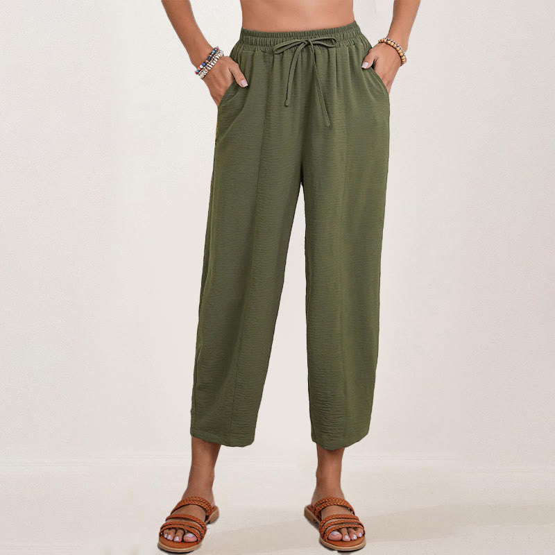 Pantalones casuales holgados con cordón y bolsillos de poliéster de 7/8 de largo para mujer con Buddha Stones - image 17