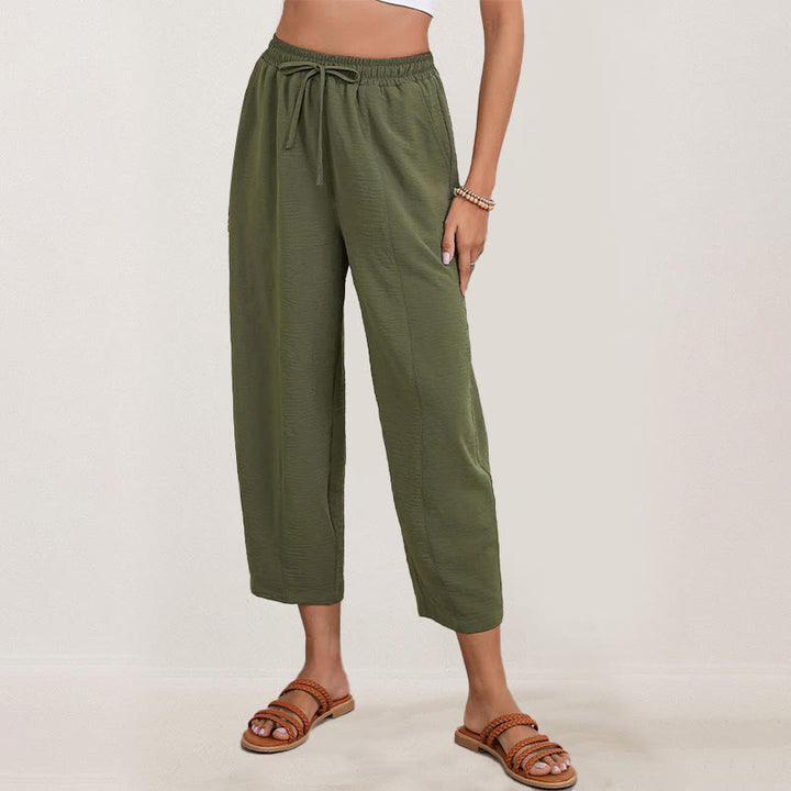 Pantalones casuales holgados con cordón y bolsillos de poliéster de 7/8 de largo para mujer con Buddha Stones - image 19
