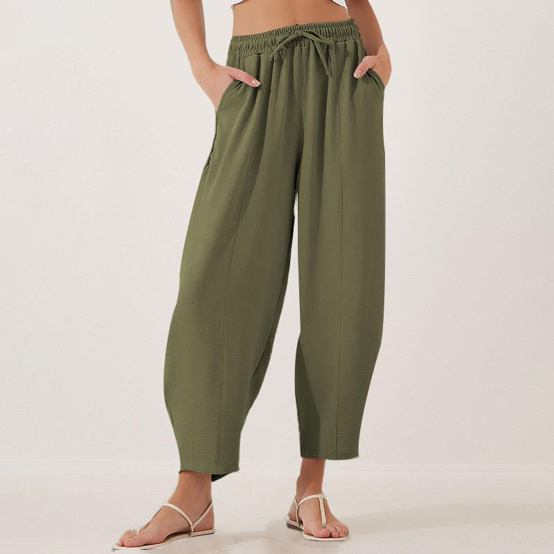 Pantalones casuales holgados con cordón y bolsillos de poliéster de 7/8 de largo para mujer con Buddha Stones - image 20