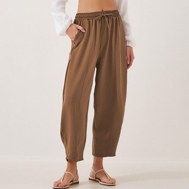 Pantalones casuales holgados con cordón y bolsillos de poliéster de 7/8 de largo para mujer con Buddha Stones - image 23