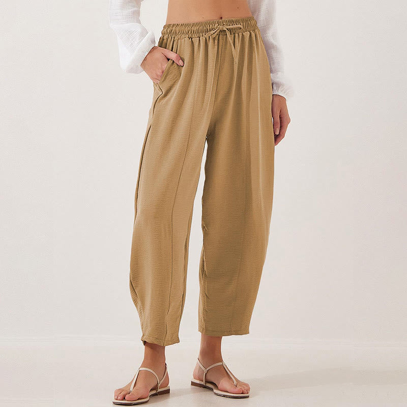 Pantalones casuales holgados con cordón y bolsillos de poliéster de 7/8 de largo para mujer con Buddha Stones - image 26