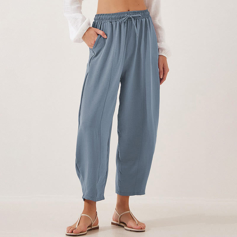 Pantalones casuales holgados con cordón y bolsillos de poliéster de 7/8 de largo para mujer con Buddha Stones - Azul acero claro - US16，UK/AU20，EU48 (3XL) - image 27
