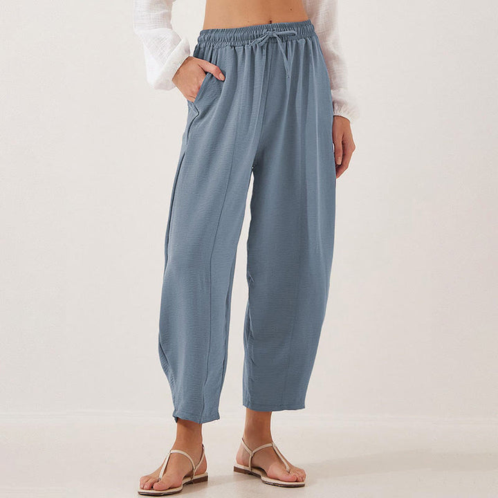 Pantalones casuales holgados con cordón y bolsillos de poliéster de 7/8 de largo para mujer con Buddha Stones - Azul acero claro - US16，UK/AU20，EU48 (3XL) - image 27