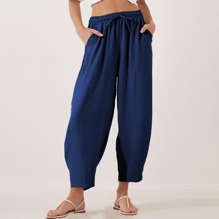 Pantalones casuales holgados con cordón y bolsillos de poliéster de 7/8 de largo para mujer con Buddha Stones - image 32