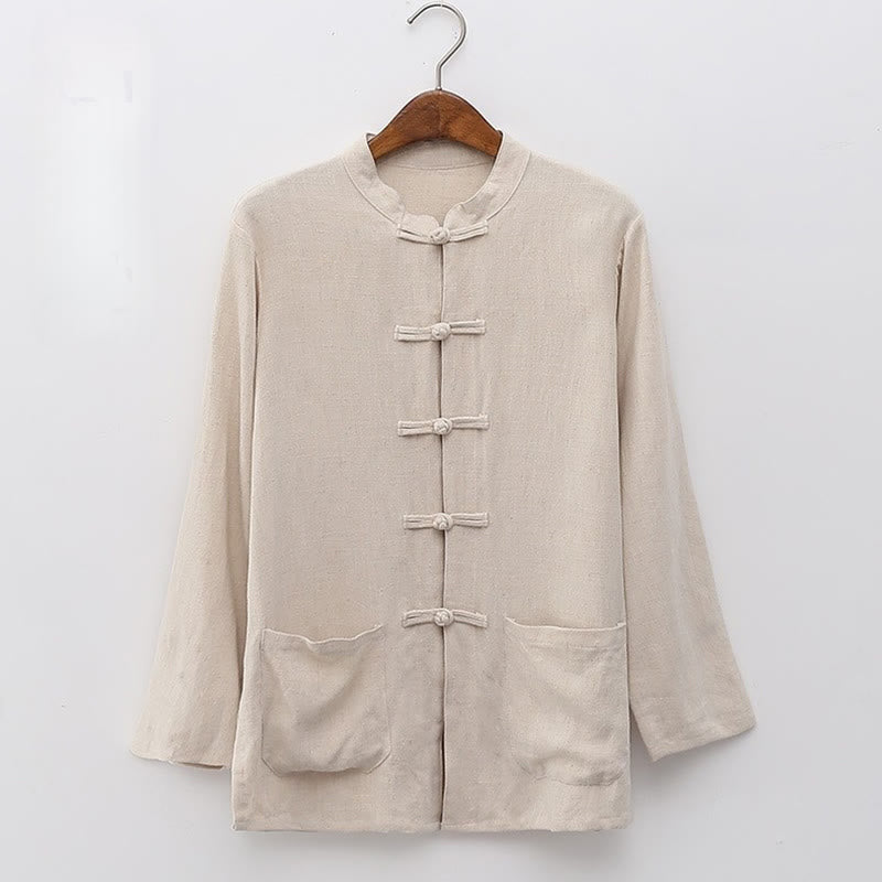 Camisas de mujer de lino y algodón de manga larga con botones de rana en color liso y bolsillos con Buddha Stones - Encaje antiguo - US6，UK/AU10，EU38 (XL) - image 3