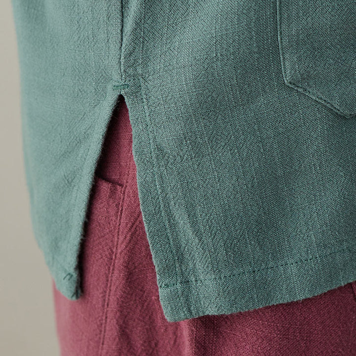 Camisas de mujer de lino y algodón de manga larga con botones de rana en color liso y bolsillos con Buddha Stones - image 14