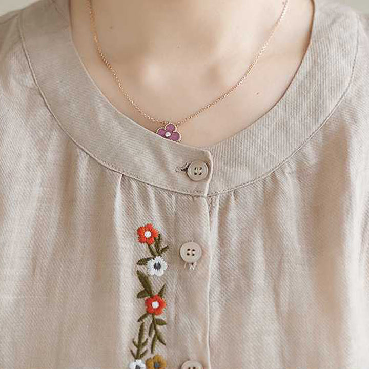 Conjunto de 2 piezas de camisa y pantalones con bordado de flores de algodón y piedras de Buddha Stones para meditación, tai chi y zen para mujer - image 21