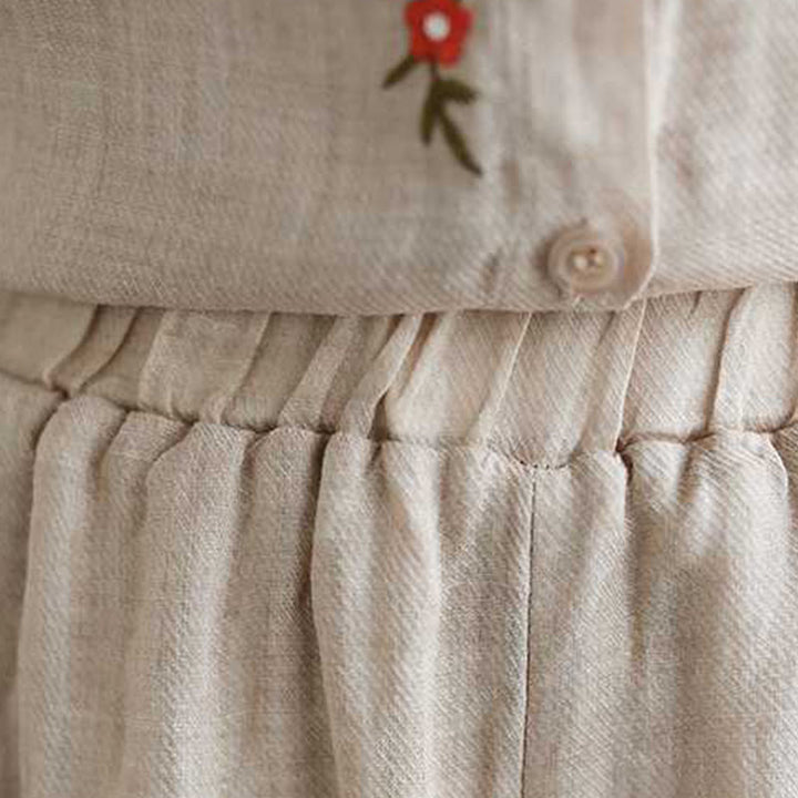 Conjunto de 2 piezas de camisa y pantalones con bordado de flores de algodón y piedras de Buddha Stones para meditación, tai chi y zen para mujer - image 25