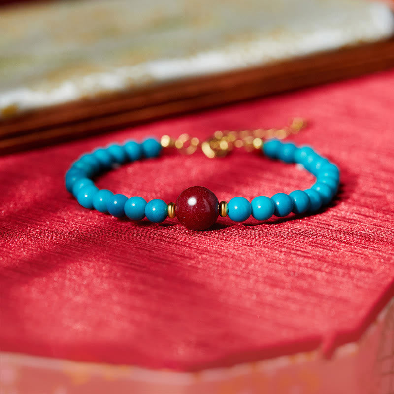 Pulsera purificadora de cinabrio y turquesa de plata de ley 925 con Buddha Stones - image 1