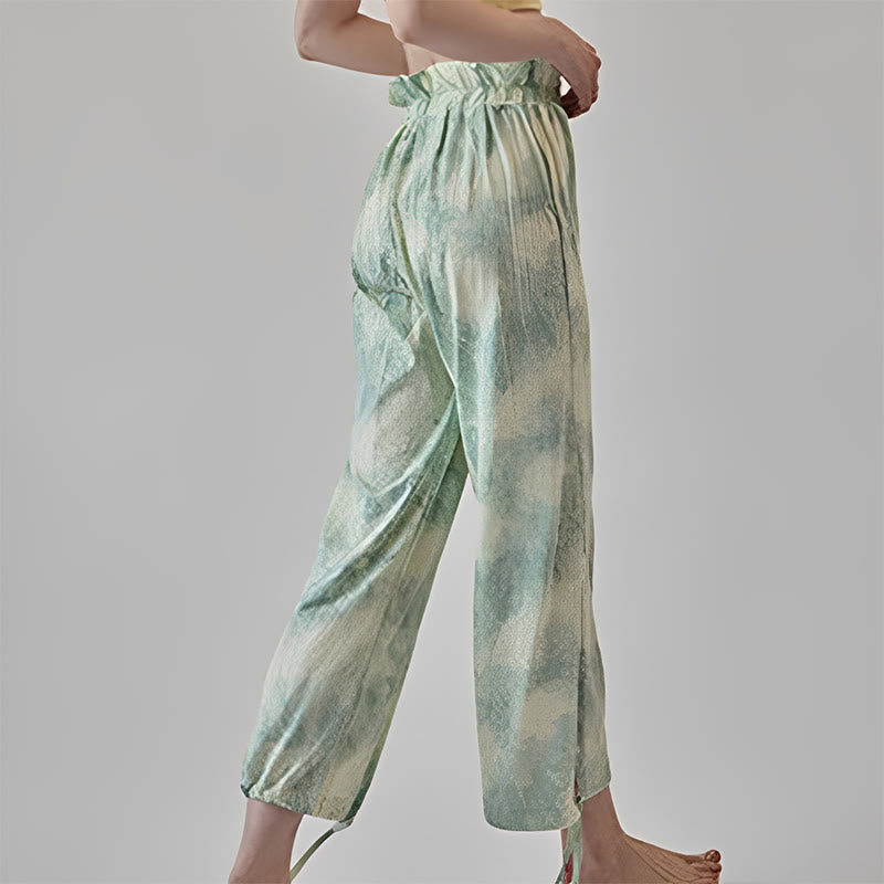 Pantalones casuales de licra con estampado de tinta y lazos en las piernas para mujer con Buddha Stones - image 14