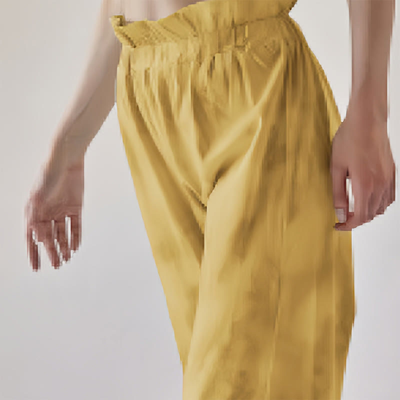 Pantalones casuales de licra con estampado de tinta y lazos en las piernas para mujer con Buddha Stones - Vara de oro - US6，UK/AU10，EU38 (XL) - image 11