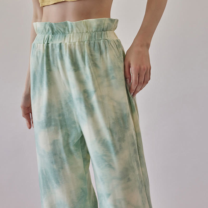 Pantalones casuales de licra con estampado de tinta y lazos en las piernas para mujer con Buddha Stones - image 15