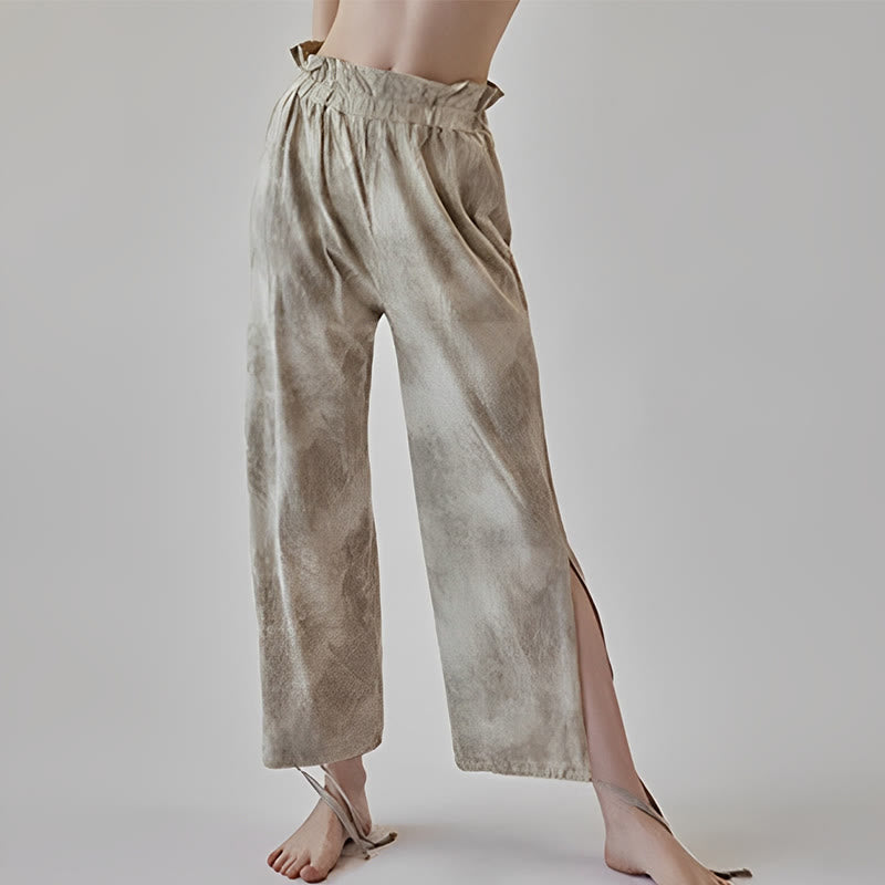 Pantalones casuales de licra con estampado de tinta y lazos en las piernas para mujer con Buddha Stones - Trigo - US6，UK/AU10，EU38 (XL) - image 7
