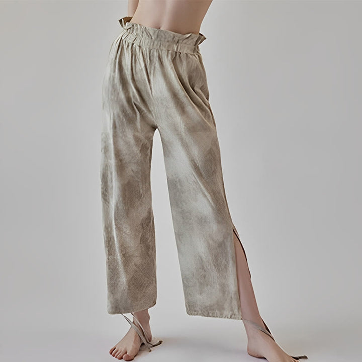 Pantalones casuales de licra con estampado de tinta y lazos en las piernas para mujer con Buddha Stones - Trigo - US6，UK/AU10，EU38 (XL) - image 7