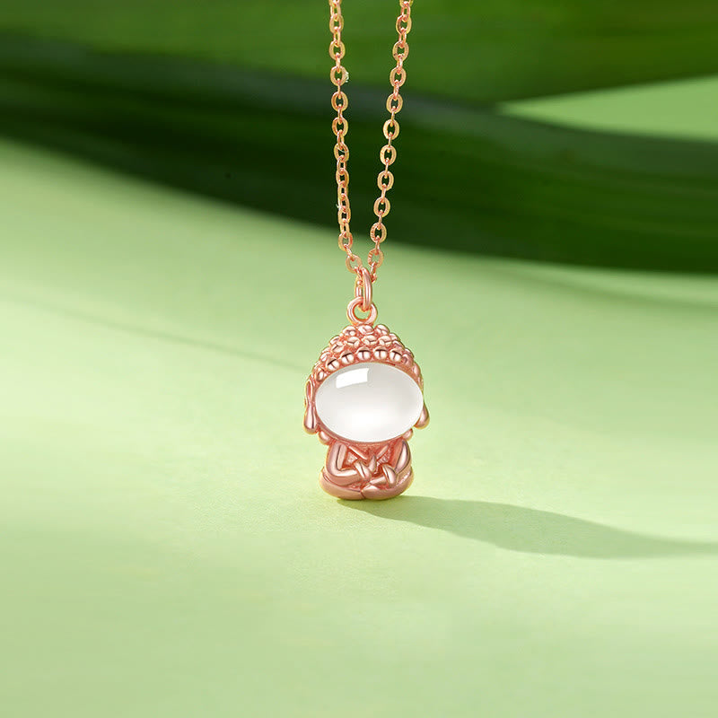 Colgante de collar con Buda positivo sin forma de calcedonia y Buddha Stones en plata de ley 925 - Oro rosa - image 1