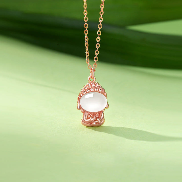 Colgante de collar con Buda positivo sin forma de calcedonia y Buddha Stones en plata de ley 925 - Oro rosa - image 1