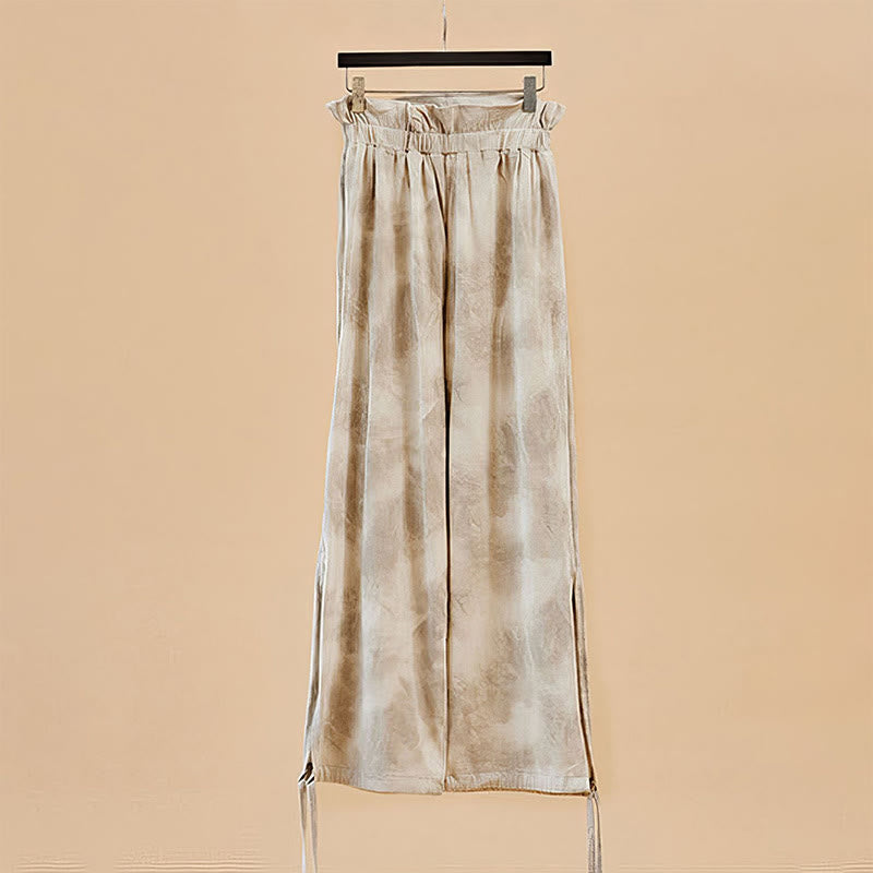 Pantalones casuales de licra con estampado de tinta y lazos en las piernas para mujer con Buddha Stones - image 8