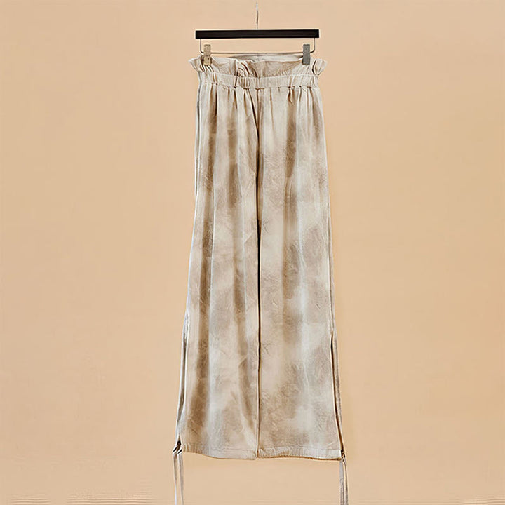 Pantalones casuales de licra con estampado de tinta y lazos en las piernas para mujer con Buddha Stones - image 8