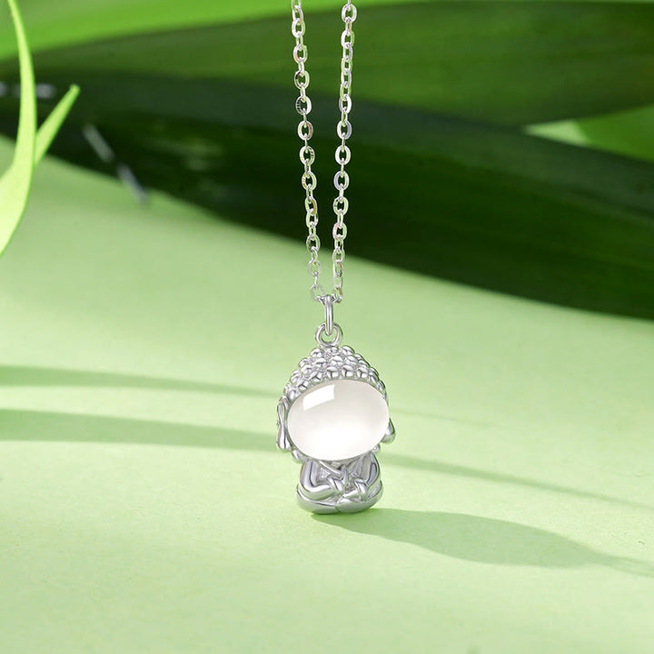 Colgante de collar con Buda positivo sin forma de calcedonia y Buddha Stones en plata de ley 925 - Oro blanco - image 8
