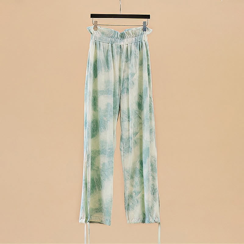 Pantalones casuales de licra con estampado de tinta y lazos en las piernas para mujer con Buddha Stones - image 16