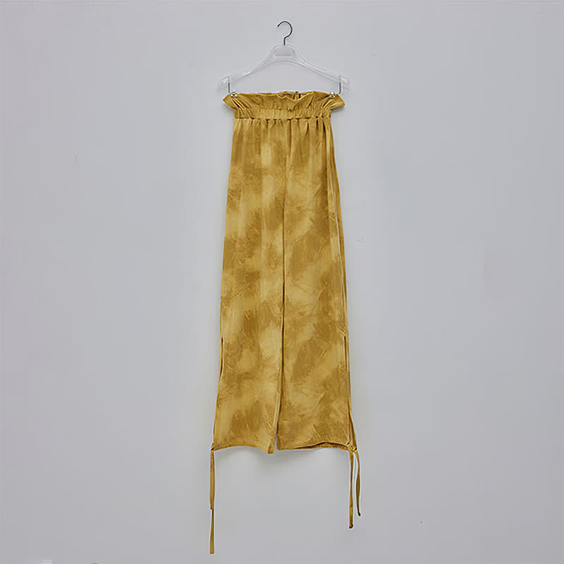 Pantalones casuales de licra con estampado de tinta y lazos en las piernas para mujer con Buddha Stones - image 12