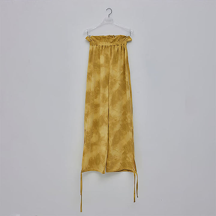 Pantalones casuales de licra con estampado de tinta y lazos en las piernas para mujer con Buddha Stones - image 12