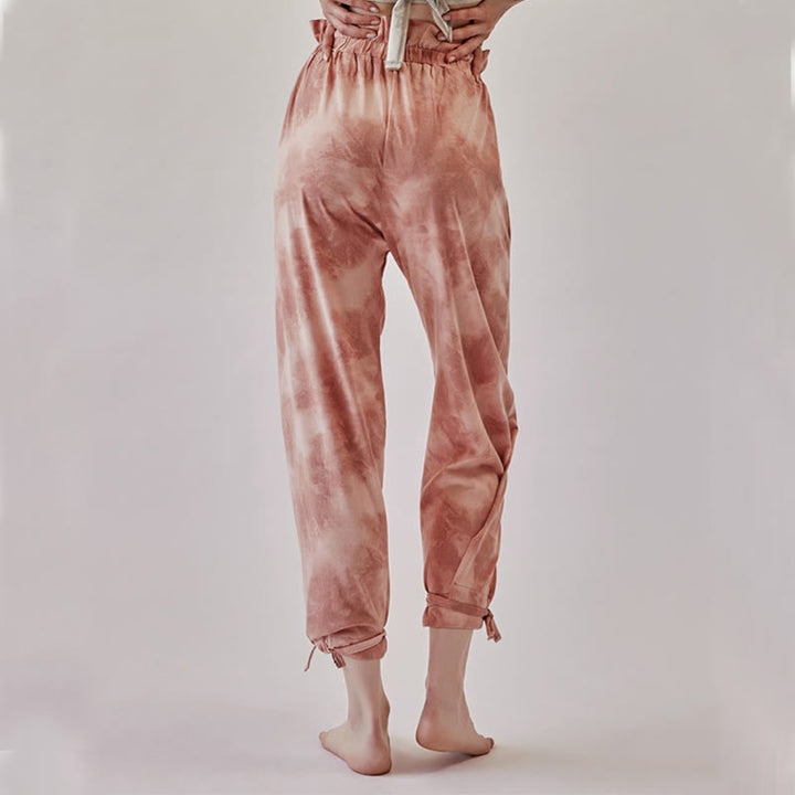 Pantalones casuales de licra con estampado de tinta y lazos en las piernas para mujer con Buddha Stones - image 5